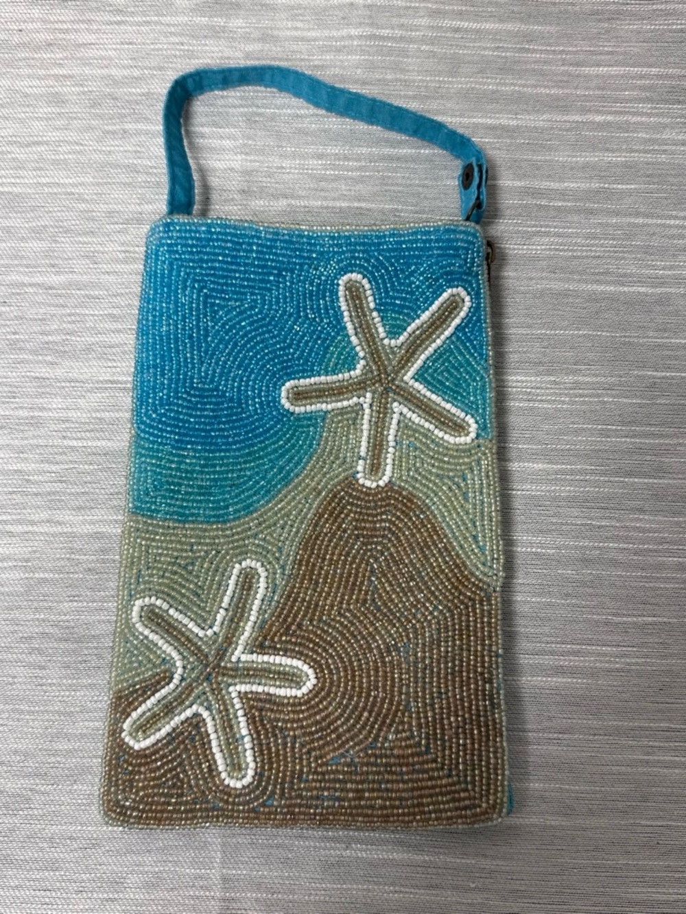 Beaded Starfish Wristlet Clutch in Teal and Brown